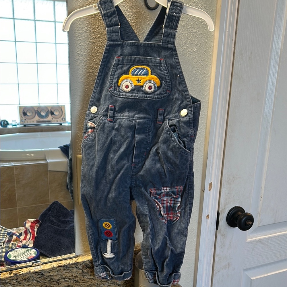 Blue Denim Overalls with Playful Patches